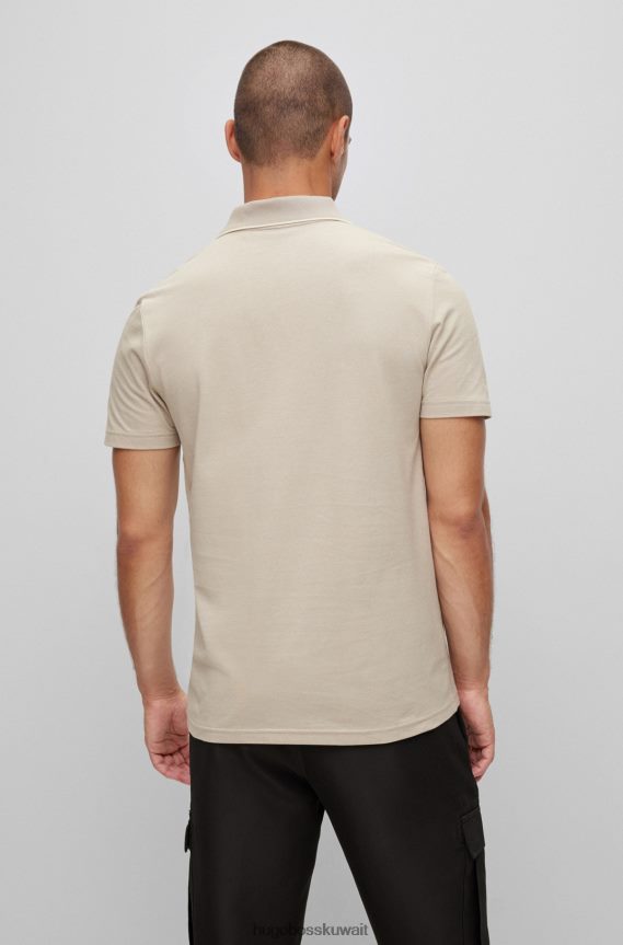 4TFNJN2465 رمادي فاتح Hugo Boss قميص بولو من قطن أكسفورد مع شارة شعار هوغو باللون الرمادي الفاتح