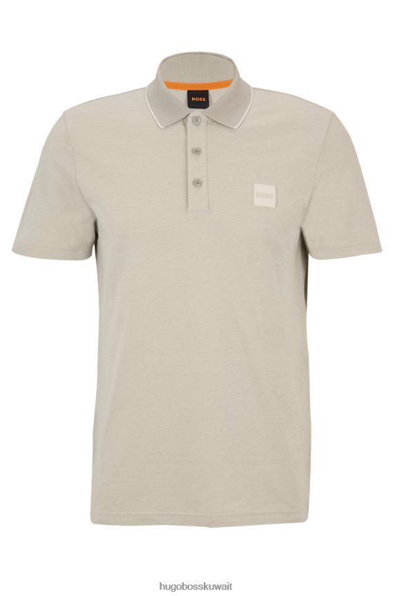 4TFNJN2465 رمادي فاتح Hugo Boss قميص بولو من قطن أكسفورد مع شارة شعار هوغو باللون الرمادي الفاتح