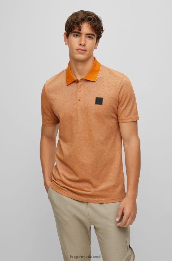 4TFNJN2466 برتقالي فاتح Hugo Boss قميص بولو من قطن هوغو أكسفورد باللون البرتقالي الفاتح مع شارة الشعار