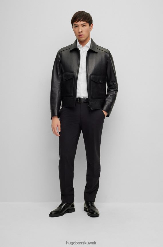 4TFNJN2477 أبيض Hugo Boss قميص بقصة ضيقة مصنوع من قطن هوغو الأبيض الإيطالي