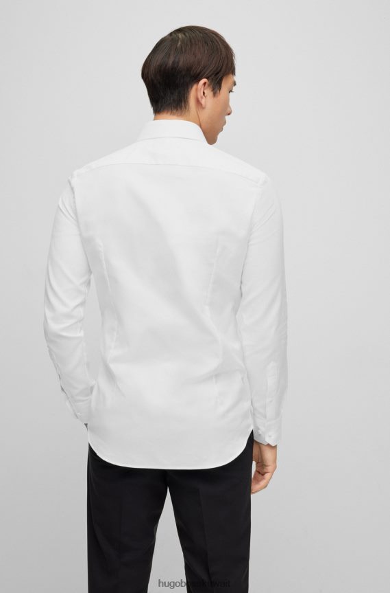 4TFNJN2477 أبيض Hugo Boss قميص بقصة ضيقة مصنوع من قطن هوغو الأبيض الإيطالي