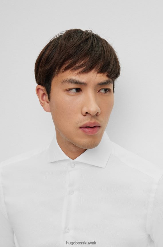 4TFNJN2477 أبيض Hugo Boss قميص بقصة ضيقة مصنوع من قطن هوغو الأبيض الإيطالي