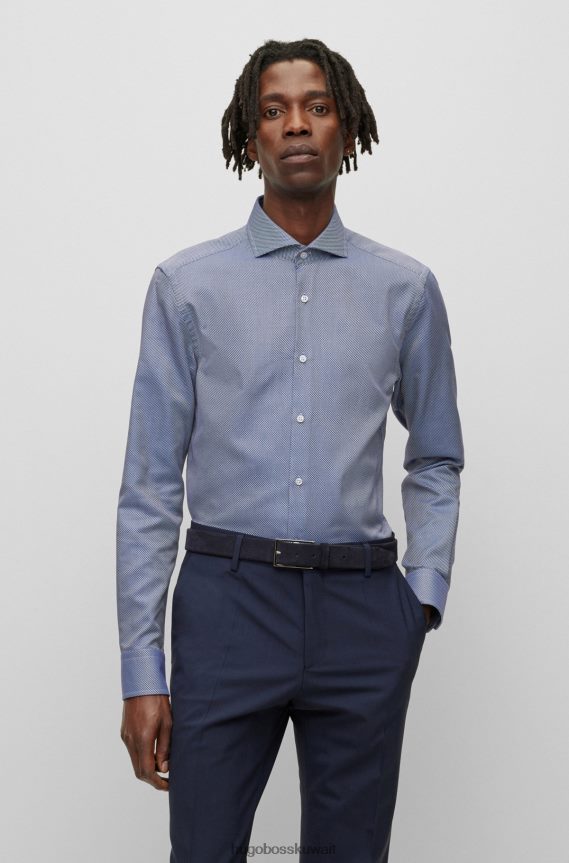 4TFNJN2478 أزرق Hugo Boss قميص هوغو بقصة ضيقة باللون الأزرق من القطن الإيطالي