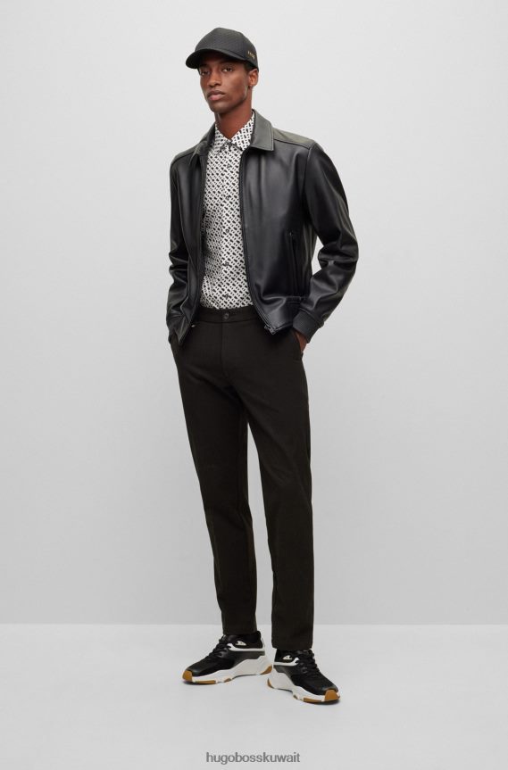 4TFNJN2482 أبيض Hugo Boss قميص Hugo ذو قصة ضيقة من القماش بطبعة المونوغرام باللون الأبيض