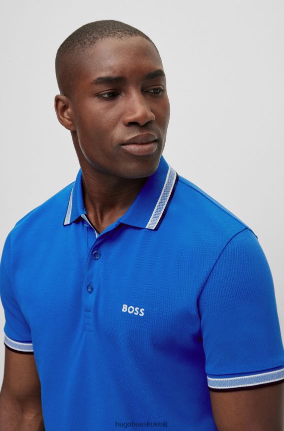4TFNJN2486 أزرق Hugo Boss قميص بولو من القطن العضوي من Hugo باللون الأزرق مع تفاصيل شعار متباينة