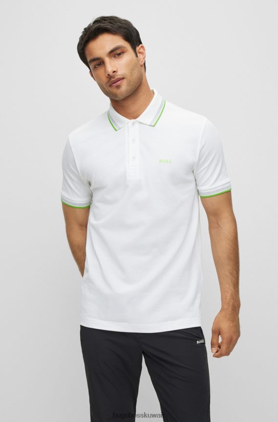 4TFNJN2488 أبيض Hugo Boss قميص بولو من القطن العضوي من Hugo مع تفاصيل شعار متباين باللون الأبيض