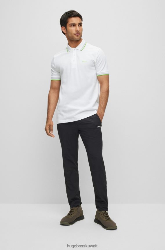 4TFNJN2488 أبيض Hugo Boss قميص بولو من القطن العضوي من Hugo مع تفاصيل شعار متباين باللون الأبيض