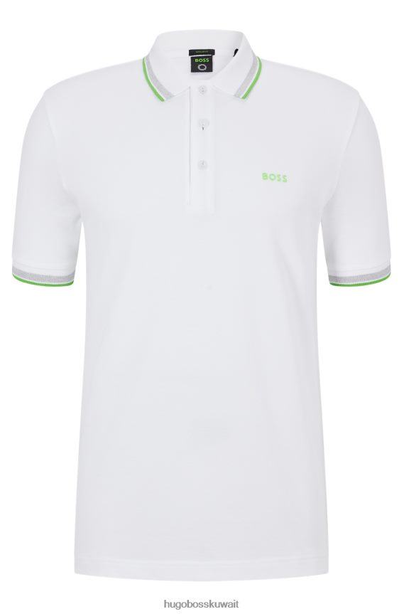 4TFNJN2488 أبيض Hugo Boss قميص بولو من القطن العضوي من Hugo مع تفاصيل شعار متباين باللون الأبيض