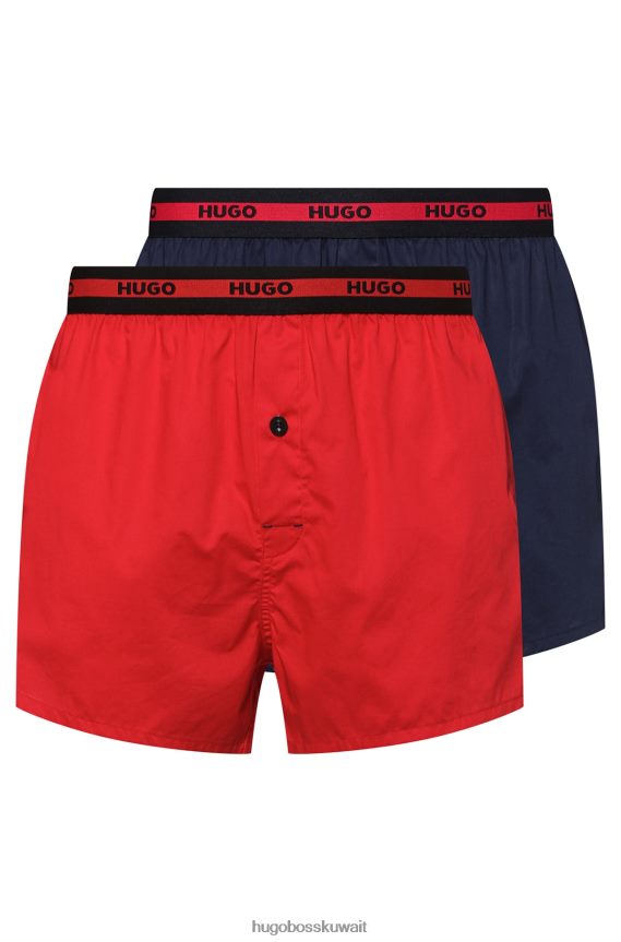 4TFNJN2493 أحمر/أزرق داكن Hugo Boss Hugo أحمر - حزمة من قطعتين شورت بوكسر قطن بحزام خصر يحمل الشعار
