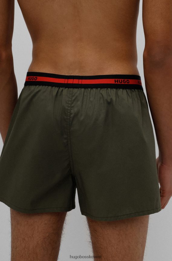 4TFNJN2495 أسود/أخضر Hugo Boss حزمة من قطعتين من شورتات الملاكم القطنية مع حزام خصر يحمل شعار Hugo باللون الأسود