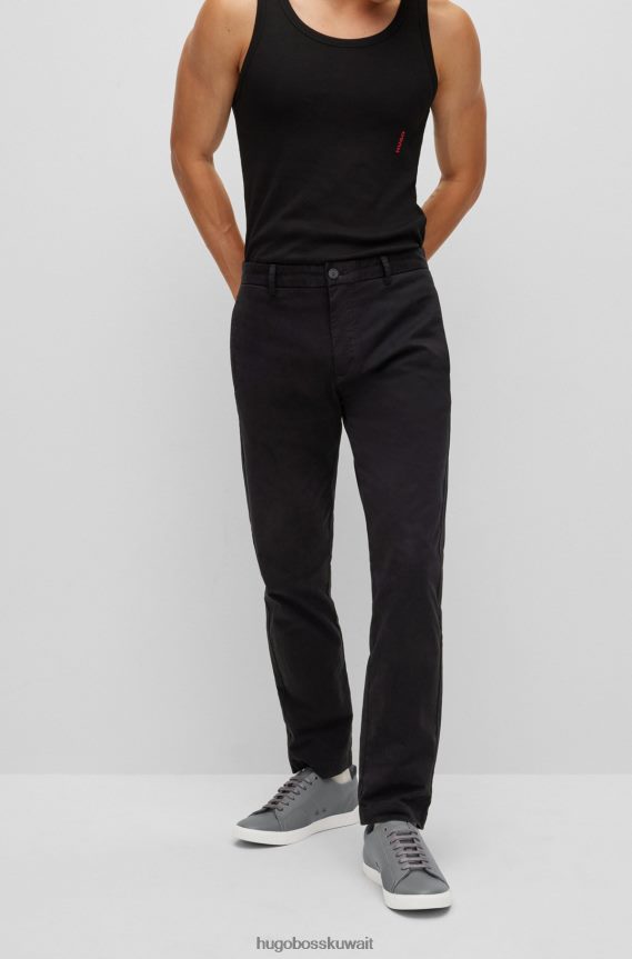 4TFNJN2499 أسود Hugo Boss بنطال تشينو هوغو أسود بقصّة ضيّقة مصنوع من قطن الغبردين المطاطي