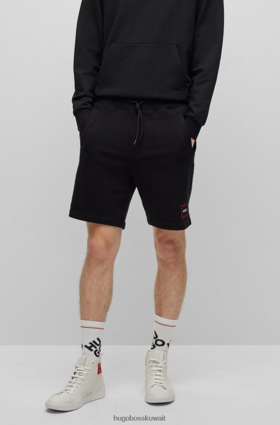 4TFNJN2508 أسود Hugo Boss شورت أسود مريح من قماش تيري الفرنسي مع شعار هوغو بإطار