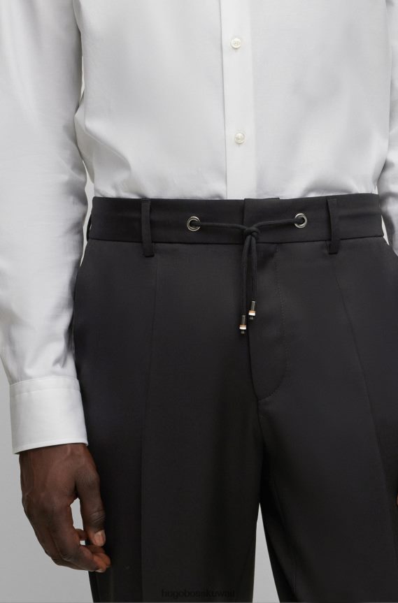 4TFNJN2511 أسود Hugo Boss بنطلون هوغو برباط أسود من الصوف البكر