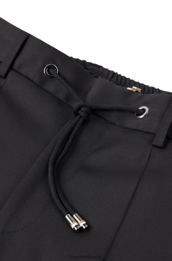 4TFNJN2511 أسود Hugo Boss بنطلون هوغو برباط أسود من الصوف البكر