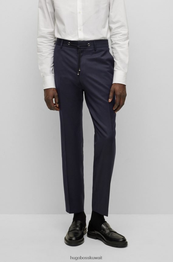 4TFNJN2512 أزرق غامق Hugo Boss بنطلون هوغو برباط من الصوف البكر باللون الأزرق الداكن