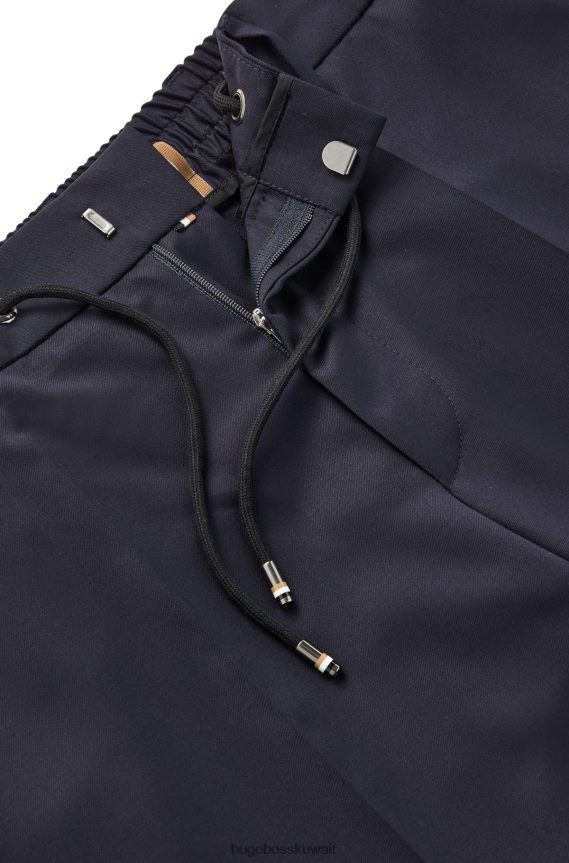 4TFNJN2512 أزرق غامق Hugo Boss بنطلون هوغو برباط من الصوف البكر باللون الأزرق الداكن