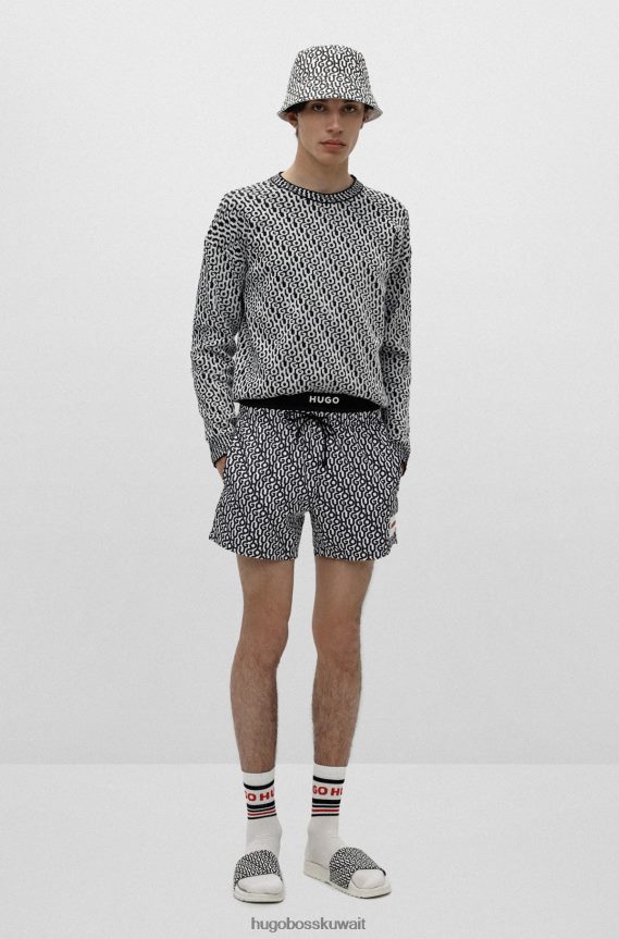 4TFNJN2514 منقوشة سوداء Hugo Boss سترة سوداء منقوشة مريحة مع شعار جاكار هوغو على كامل التصميم