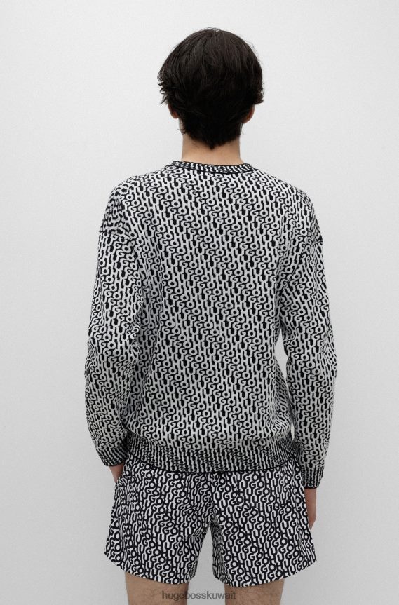 4TFNJN2514 منقوشة سوداء Hugo Boss سترة سوداء منقوشة مريحة مع شعار جاكار هوغو على كامل التصميم