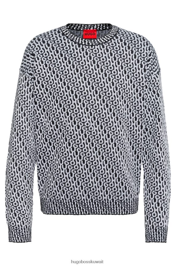 4TFNJN2514 منقوشة سوداء Hugo Boss سترة سوداء منقوشة مريحة مع شعار جاكار هوغو على كامل التصميم