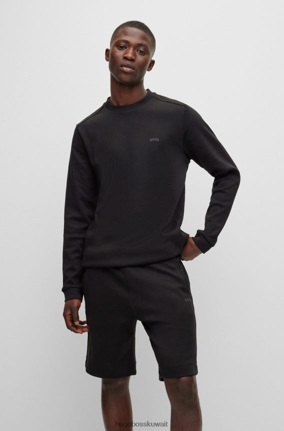 4TFNJN2515 أسود Hugo Boss سويت شيرت برقبة دائرية من القطن المتشابك مع شعار هوغو منحني باللون الأسود