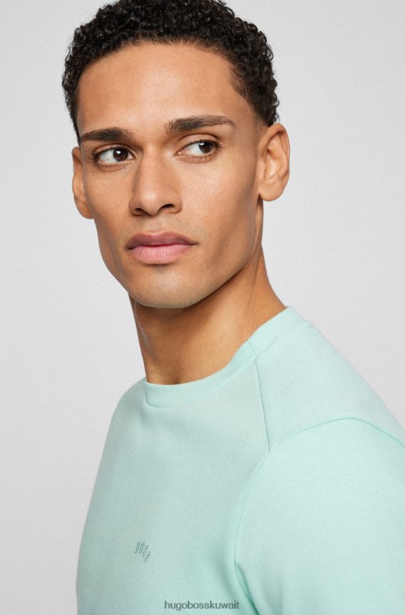 4TFNJN2517 اخضر فاتح Hugo Boss سويت شيرت هوغو برقبة دائرية باللون الأخضر الفاتح من القطن المتشابك مع شعار منحني