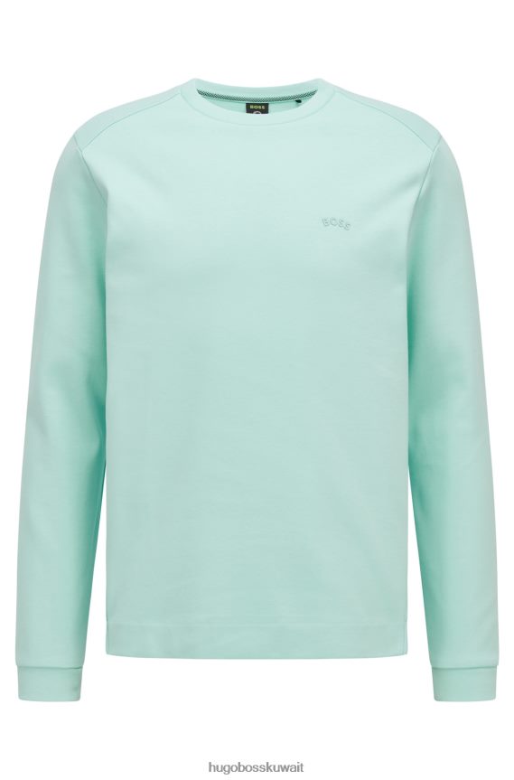 4TFNJN2517 اخضر فاتح Hugo Boss سويت شيرت هوغو برقبة دائرية باللون الأخضر الفاتح من القطن المتشابك مع شعار منحني