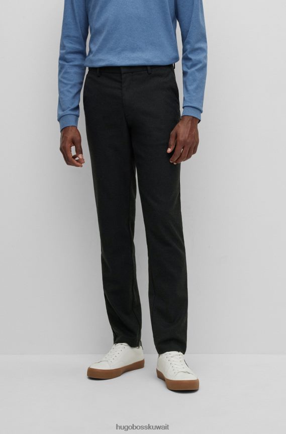 4TFNJN2520 أسود Hugo Boss بنطال تشينو أسود بقصّة ضيّقة من قماش مولينا © المطاطي من نسيج قطني طويل