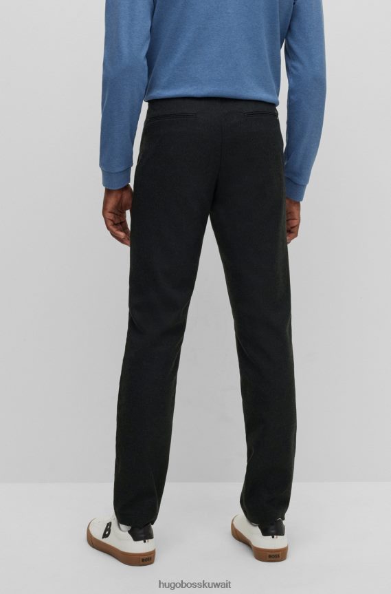 4TFNJN2520 أسود Hugo Boss بنطال تشينو أسود بقصّة ضيّقة من قماش مولينا © المطاطي من نسيج قطني طويل