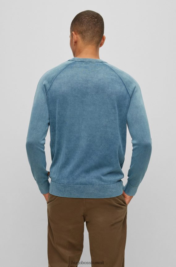 4TFNJN2526 أزرق Hugo Boss سترة زرقاء بقصة عادية من القطن المصبوغ مع تفاصيل هوغو المميزة