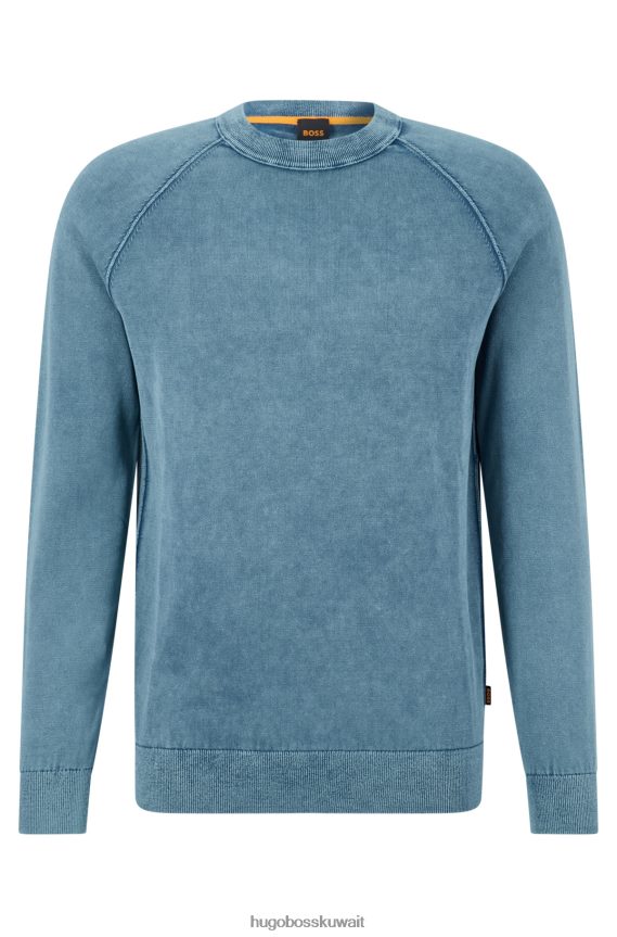 4TFNJN2526 أزرق Hugo Boss سترة زرقاء بقصة عادية من القطن المصبوغ مع تفاصيل هوغو المميزة