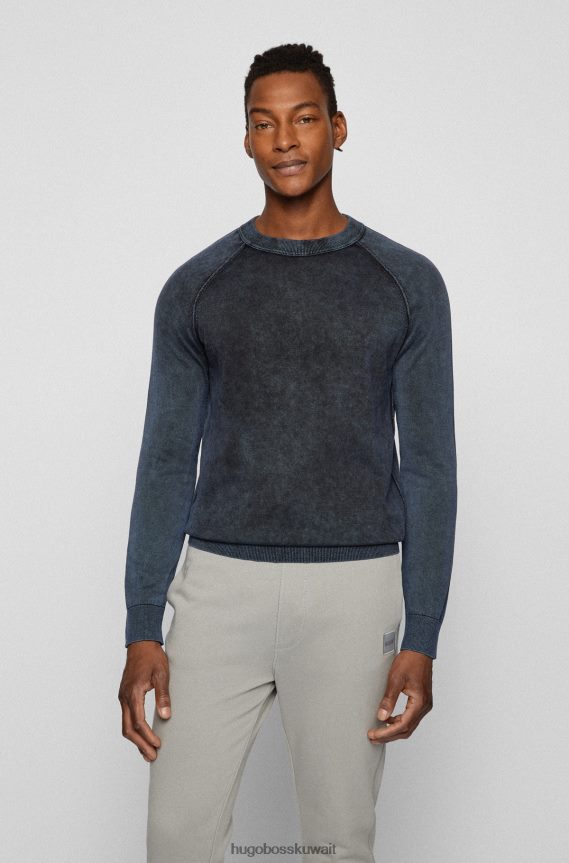 4TFNJN2527 أزرق غامق Hugo Boss سترة عادية من القطن المصبوغ مع تفاصيل مميزة باللون الأزرق الداكن