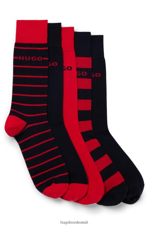 4TFNJN2531 أسود أحمر Hugo Boss Hugo مجموعة من خمسة جوارب من مزيج القطن باللون الأسود