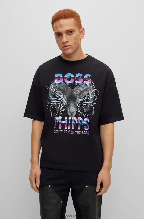 4TFNJN2538 أسود Hugo Boss تيشيرت Hugo x Phipps بقصة مريحة من القطن العضوي
