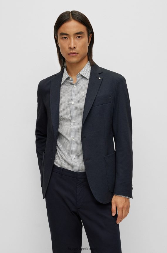 4TFNJN2540 أزرق غامق Hugo Boss سترة ضيقة من مزيج الجيرسي المطاطي من هوغو باللون الأزرق الداكن