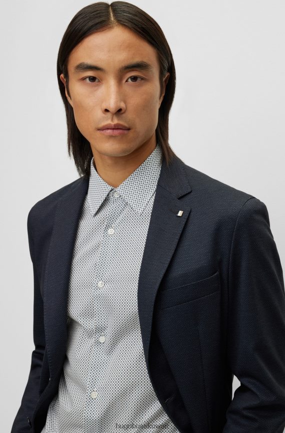 4TFNJN2540 أزرق غامق Hugo Boss سترة ضيقة من مزيج الجيرسي المطاطي من هوغو باللون الأزرق الداكن