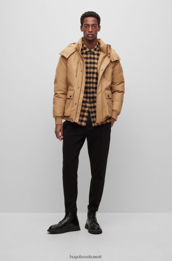 4TFNJN2541 بني Hugo Boss قميص بني منقوش بقصة عادية مصنوع من قطن الفانيلا المصقول