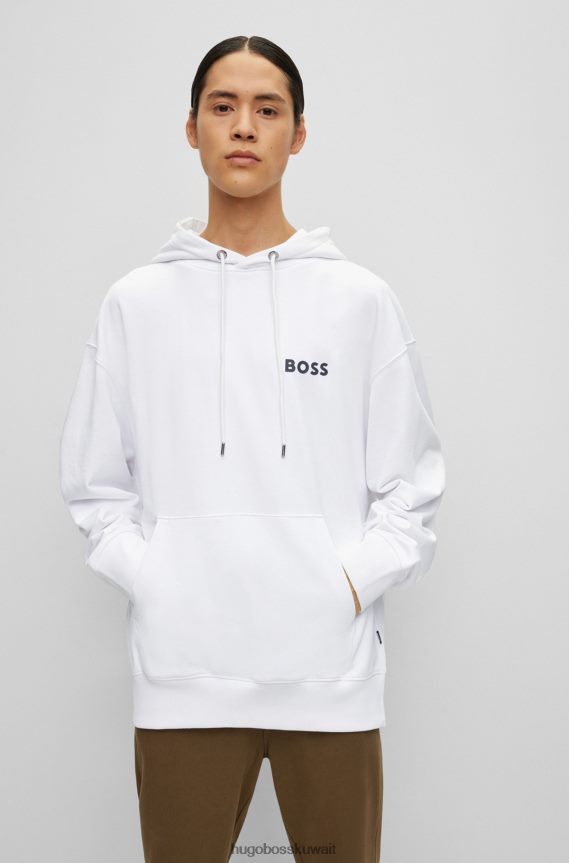 4TFNJN2546 أبيض Hugo Boss سويت شيرت من القطن العضوي بغطاء للرأس مع شعار مطاطي مطبوع باللون الأبيض