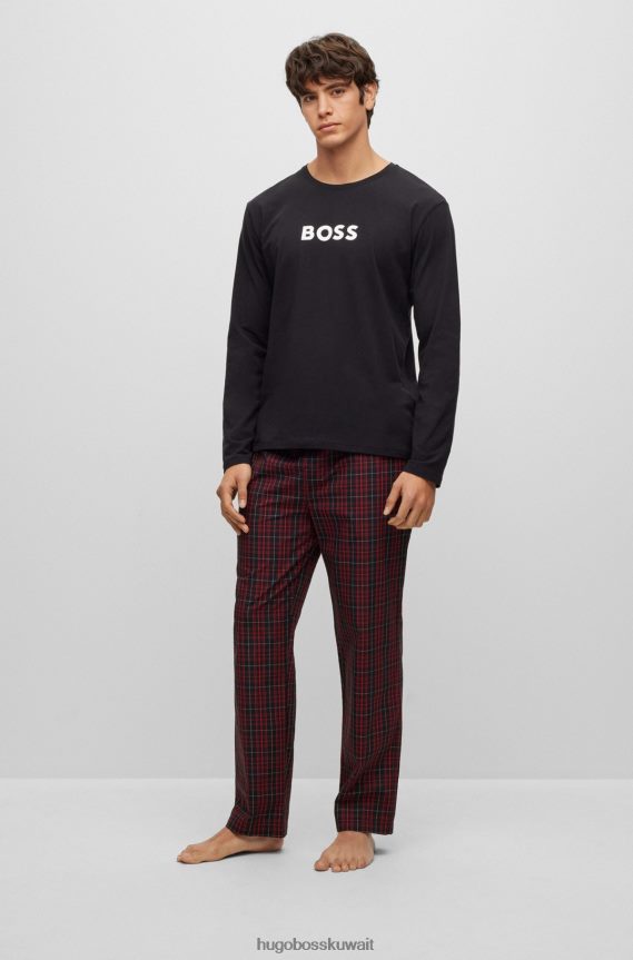 4TFNJN2550 أسود أحمر Hugo Boss بيجامة Hugo سوداء عادية مع شعارات متباينة