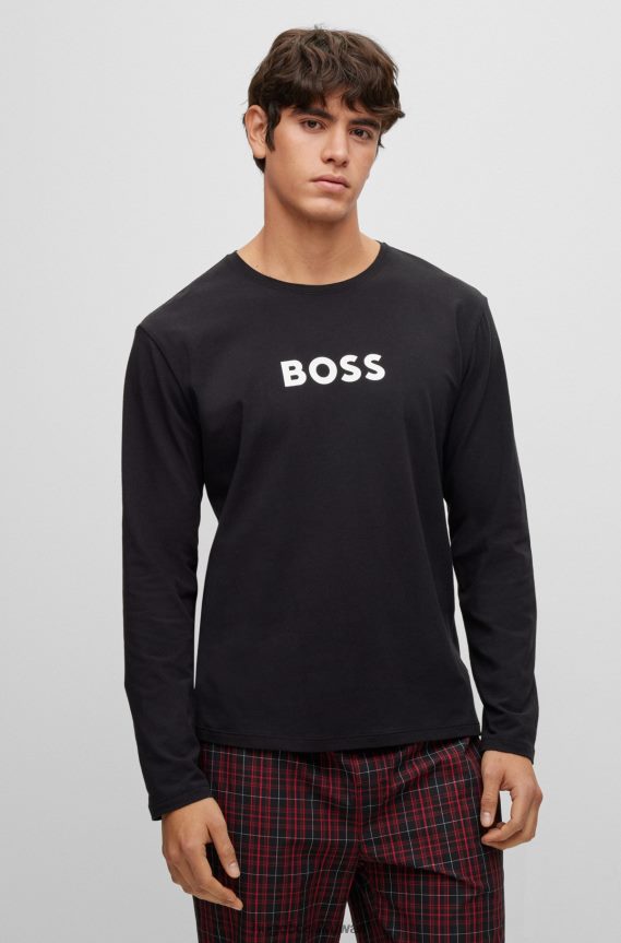 4TFNJN2550 أسود أحمر Hugo Boss بيجامة Hugo سوداء عادية مع شعارات متباينة