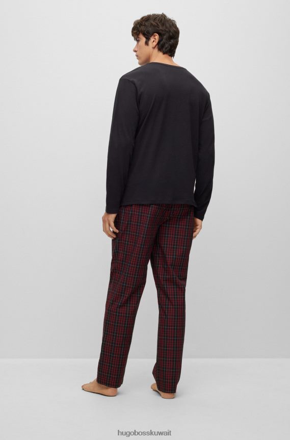 4TFNJN2550 أسود أحمر Hugo Boss بيجامة Hugo سوداء عادية مع شعارات متباينة