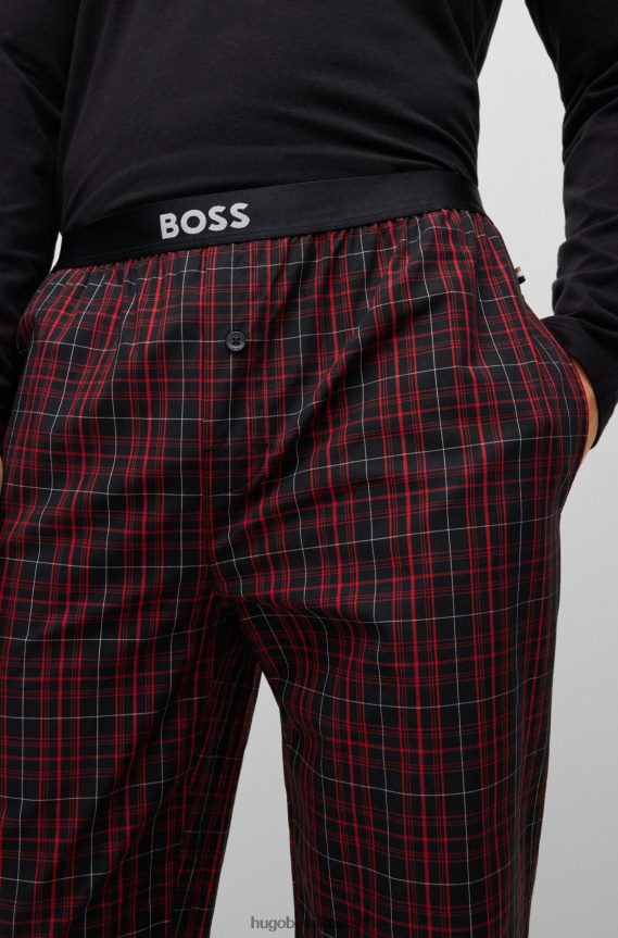 4TFNJN2550 أسود أحمر Hugo Boss بيجامة Hugo سوداء عادية مع شعارات متباينة