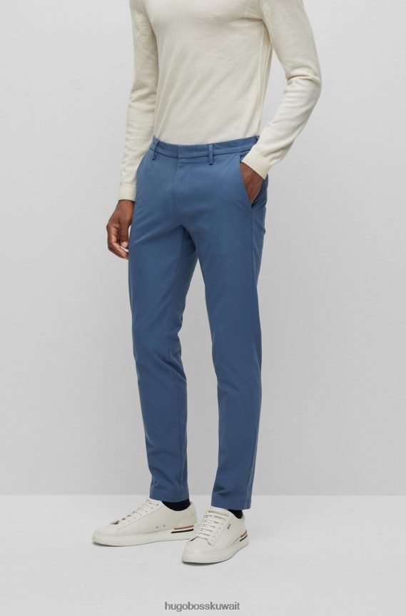 4TFNJN2552 أزرق Hugo Boss بنطلون بقصة ضيقة مع طيات أمامية من مزيج القطن باللون الأزرق