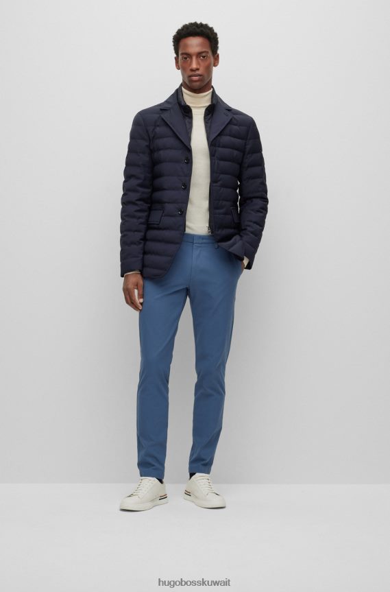 4TFNJN2552 أزرق Hugo Boss بنطلون بقصة ضيقة مع طيات أمامية من مزيج القطن باللون الأزرق