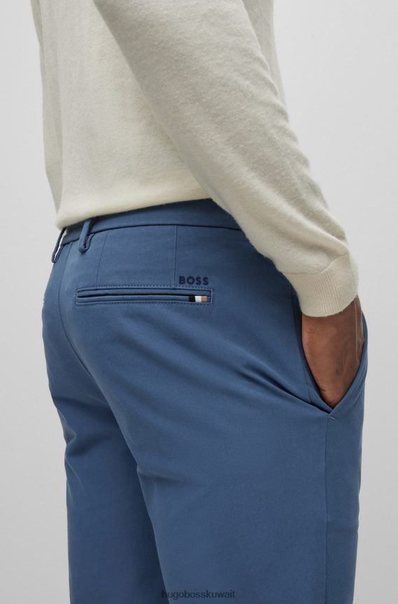 4TFNJN2552 أزرق Hugo Boss بنطلون بقصة ضيقة مع طيات أمامية من مزيج القطن باللون الأزرق