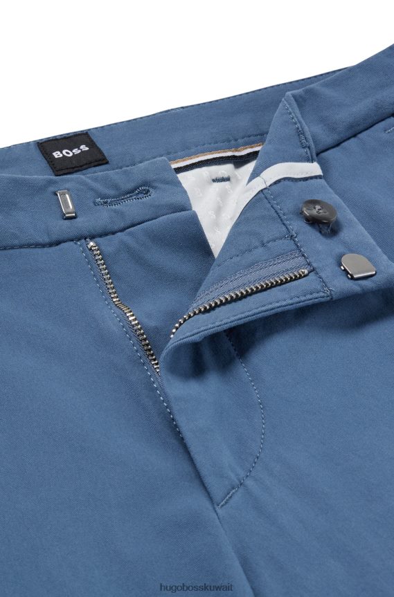 4TFNJN2552 أزرق Hugo Boss بنطلون بقصة ضيقة مع طيات أمامية من مزيج القطن باللون الأزرق