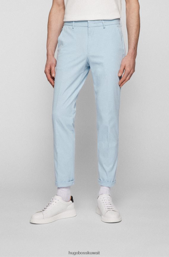 4TFNJN2553 أزرق فاتح Hugo Boss بنطلون أزرق فاتح بقصة ضيقة مع طيات أمامية من مزيج القطن