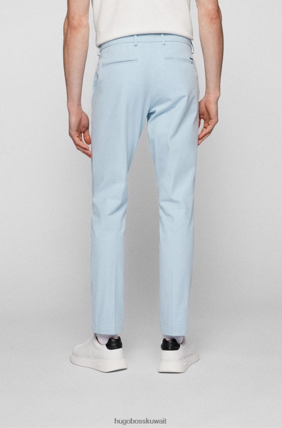 4TFNJN2553 أزرق فاتح Hugo Boss بنطلون أزرق فاتح بقصة ضيقة مع طيات أمامية من مزيج القطن