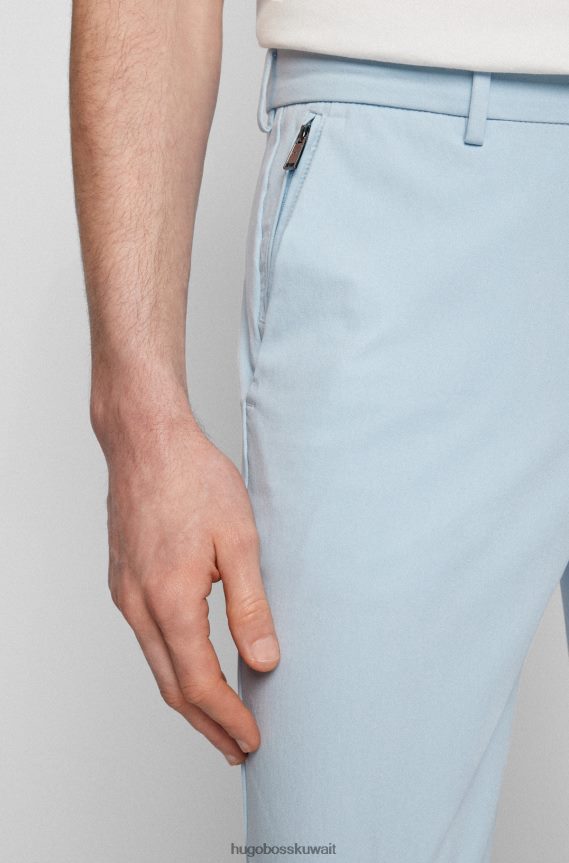 4TFNJN2553 أزرق فاتح Hugo Boss بنطلون أزرق فاتح بقصة ضيقة مع طيات أمامية من مزيج القطن