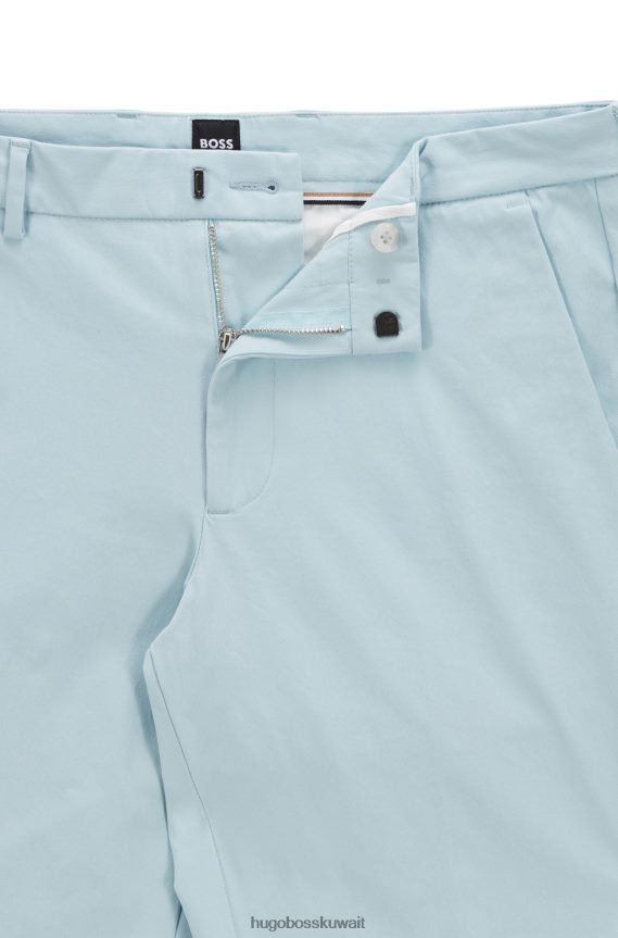 4TFNJN2553 أزرق فاتح Hugo Boss بنطلون أزرق فاتح بقصة ضيقة مع طيات أمامية من مزيج القطن