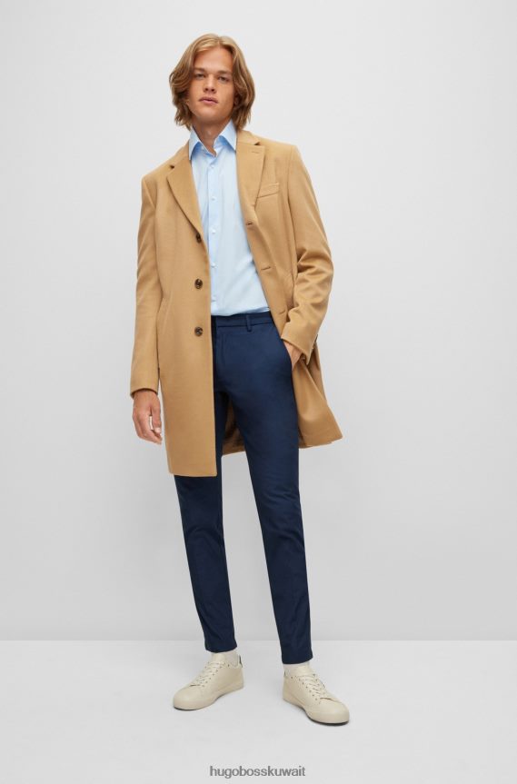 4TFNJN2555 أزرق غامق Hugo Boss بنطال هوغو بقصة ضيقة باللون الأزرق الداكن مع طيات أمامية من مزيج القطن